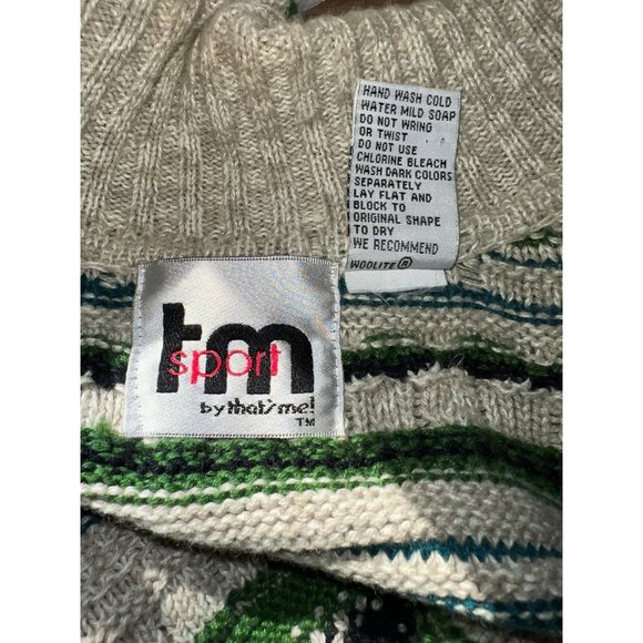Vintage TM Sport by That's Me! Zip up Blue Green Beige Knit Cardigan Size Small - Picture 9 of 9